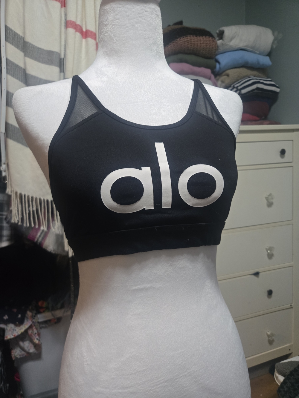 ALO Yoga Black Sports Bra with White Logo